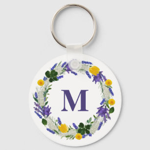 Meadow Monogram - Benutzerdefinierter Lavendel Schlüsselanhänger