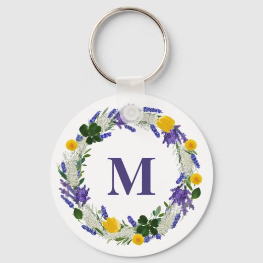 Meadow Monogram - Benutzerdefinierter Lavendel Schlüsselanhänger (Vorderseite)
