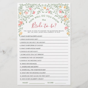 Meadow Pastel Französisch Rose Brautparty Game