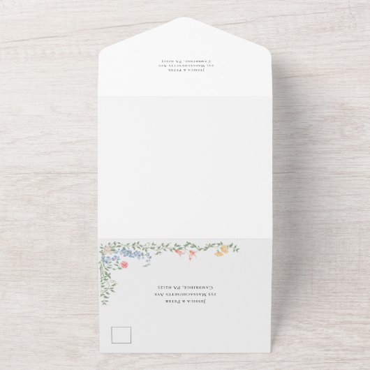 Meadow Pastel Französische Rose Blumenhochzeit All In One Einladung (Außenbereich)