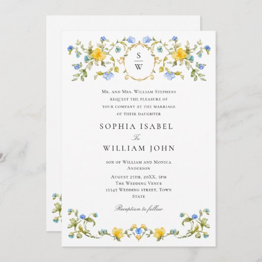 Meadow Pastel Französische Rose Blumenhochzeit Einladung (Vorne/Hinten)