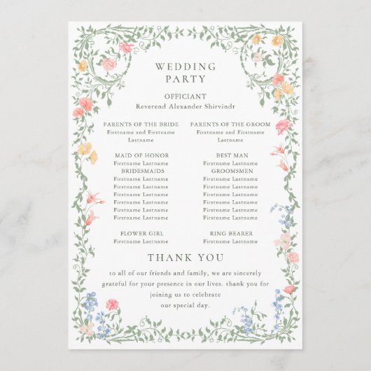 Meadow Pastel French Rose Blumenzeremonie Programm (Rückseite)