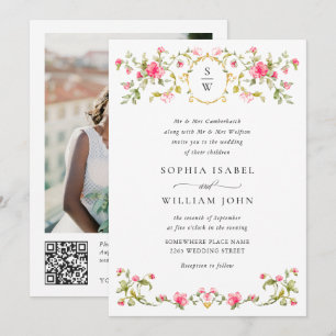 Meadow Pastel French Rose Floral Wedding QR-Code Einladung