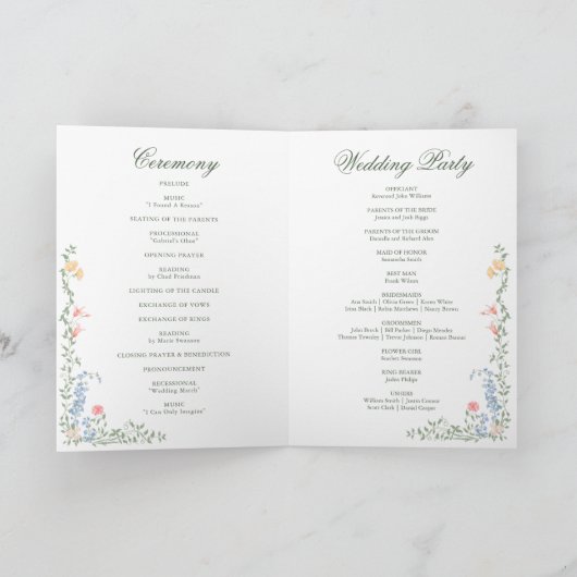 Meadow Pastel Rose Hochzeit Programm (Innenseite)