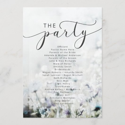 Meadow Song verblasste Wildblumen Hochzeitfeier Programm (Rückseite)