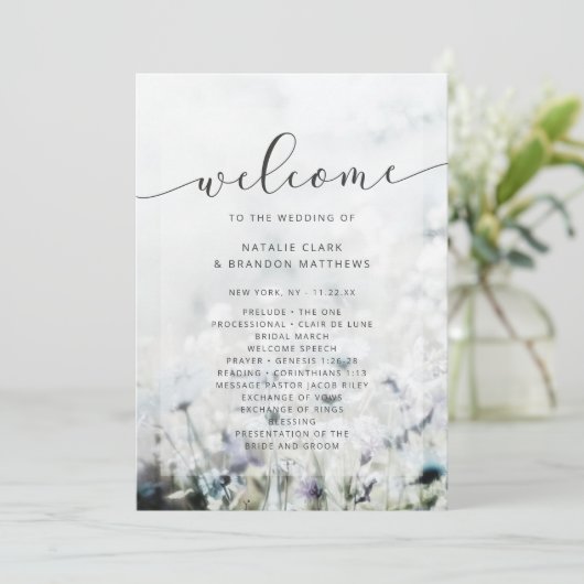 Meadow Song verblasste Wildblumen Hochzeitfeier Programm (Stehend Vorderseite)