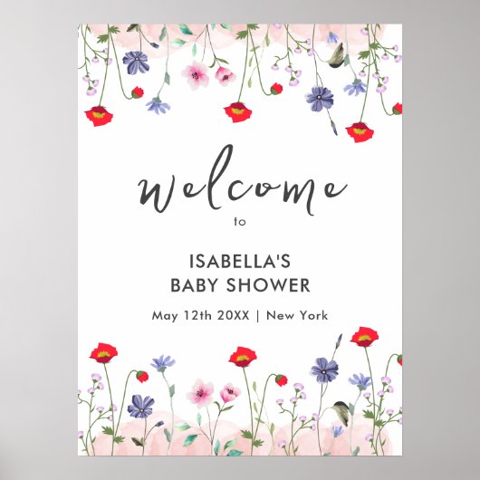 Meadow Summer Wildblume Baby Dusche Willkommen Poster (Vorne)