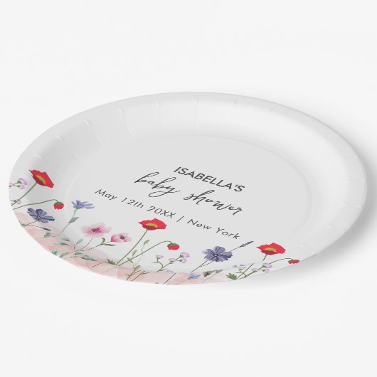 Meadow Summer Wildblume Babydusche Pappteller (Schrägansicht)