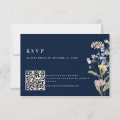 Meadow Wedding QR-Code für Navy Spring Wildblume RSVP Karte (Vorderseite)