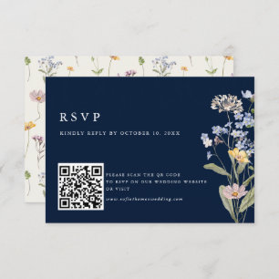 Meadow Wedding QR-Code für Navy Spring Wildblume RSVP Karte