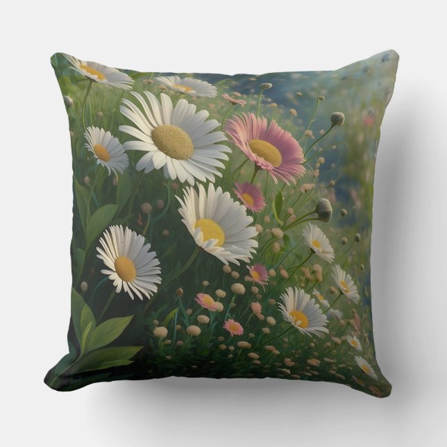 Meadow Whispers: Eine Daisy-Symphonie in Bloom Kissen (Vorderseite)
