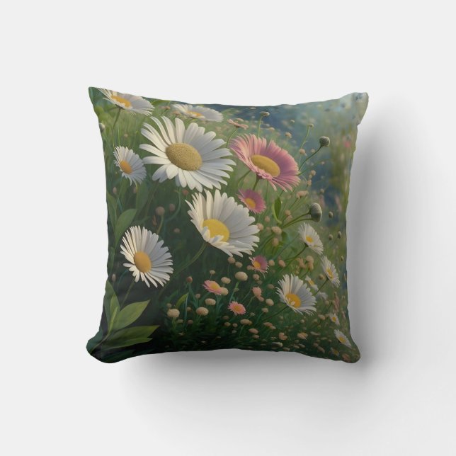 Meadow Whispers: Eine Daisy-Symphonie in Bloom Kissen (Vorderseite)