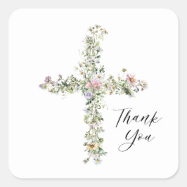 Meadow Wildblume Cross Religious Vielen Dank Quadratischer Aufkleber