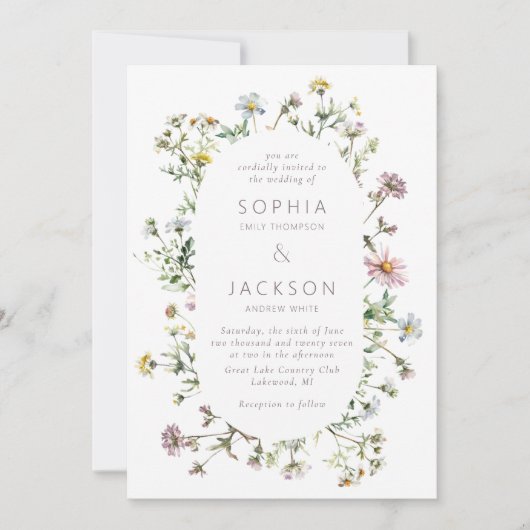 Meadow Wildblume Delicate Wedding Einladung (Vorderseite)