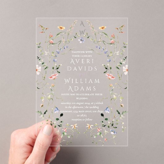 Meadow Wildblume Rustic Boho Wedding Acryleinladungen (Insitu (Handheld))