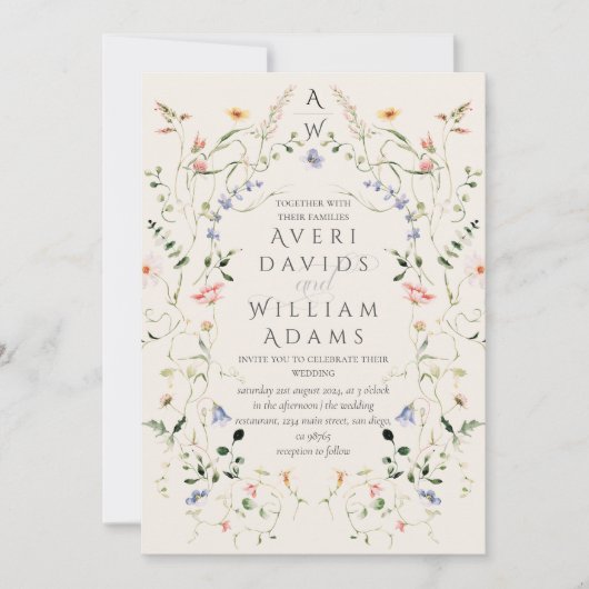 Meadow Wildblume Rustic Boho Wedding Einladung (Vorderseite)