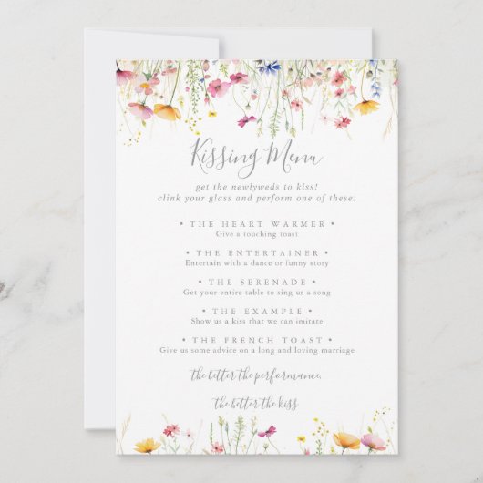 Meadow Wildblume Wedding Kissing Menu Game Card (Vorderseite)