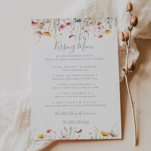 Meadow Wildblume Wedding Kissing Menu Game Card
