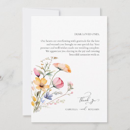Meadow Wildblume Wedding Monogram Danke Card (Rückseite)