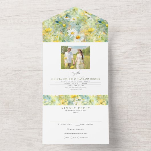 Meadow Wildblumen Summer Boho Wedding Foto All In One Einladung (Innen Boden)