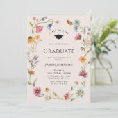 Meadow Wildflower Boho 4 Photo Graduation Party Einladung (Stehend Vorderseite)