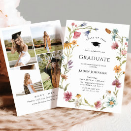 Meadow Wildflower Boho 4 Photo Graduation Party Einladung