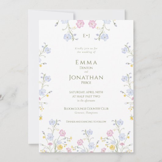 Meadow Wildflower Green Garden Wedding Invitation Einladung (Vorderseite)