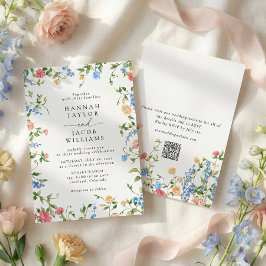 Meadow Wildflower Summer QR Code RSVP Wedding Einladung