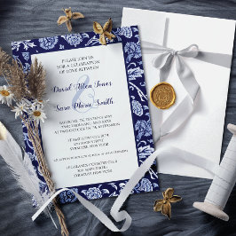 Meadow Wildflowers Indigo Blue Wedding Invitation Einladung