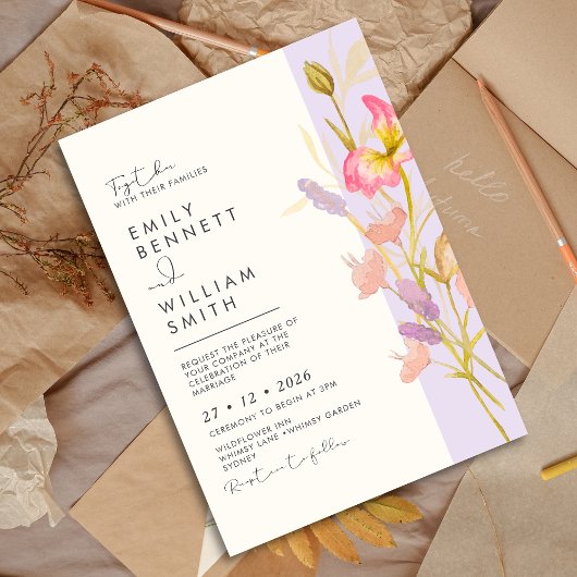 Meadow Wildflowers Modern Boho Rustic Wedding  Einladung