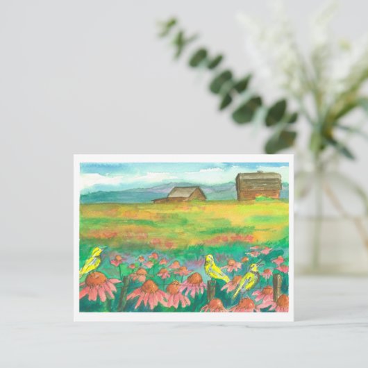 Meadowlark Vögel Aquarellfarben Blume Malerei Postkarte (Stehend Vorderseite)