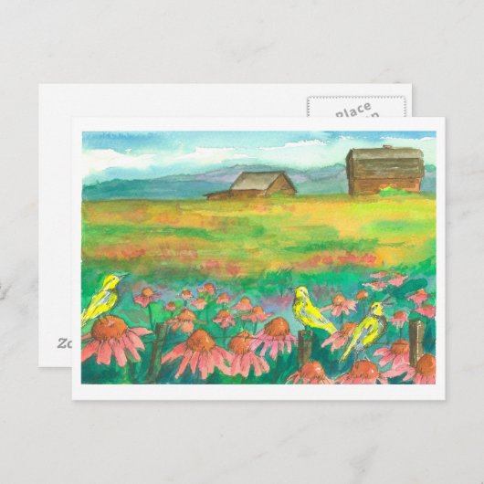 Meadowlark Vögel Aquarellfarben Blume Malerei Postkarte (Vorne/Hinten)