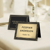 Meal Choice & Name Elegant Black Gold Escort Card Tischnummer