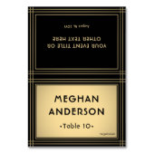 Meal Choice & Name Elegant Black Gold Escort Card Tischnummer (Vorderseite)