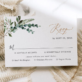 Meal Options Simple Modern Greenerity Gold Wedding RSVP Karte