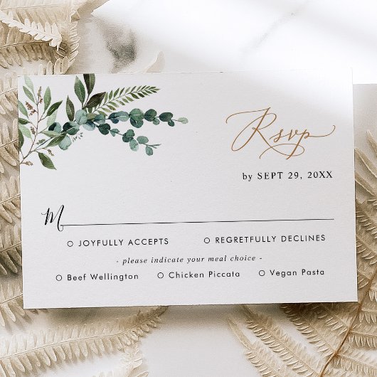 Meal Options Simple Modern Greenerity Gold Wedding RSVP Karte