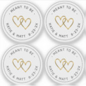 Meant to be Double Heart Metallic Gold Wedding Aufkleber (Vorderseite)