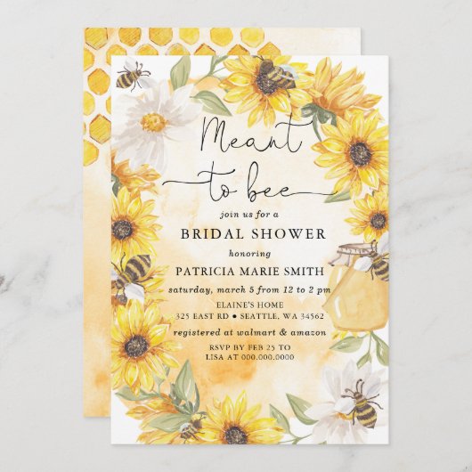 Meant To Bee Honeybee Floral Bridal Shower Einladung (Vorne/Hinten)