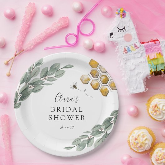 Meant to Bee Honeycomb Eucalyptus Bridal Shower Pappteller (Party)