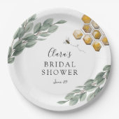 Meant to Bee Honeycomb Eucalyptus Bridal Shower Pappteller (Vorderseite)