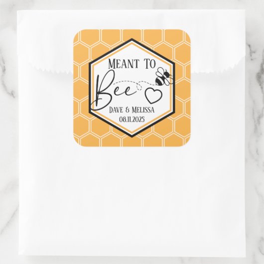 Meant to Bee Honeycomb Personalized Wedding Quadratischer Aufkleber (Tasche)
