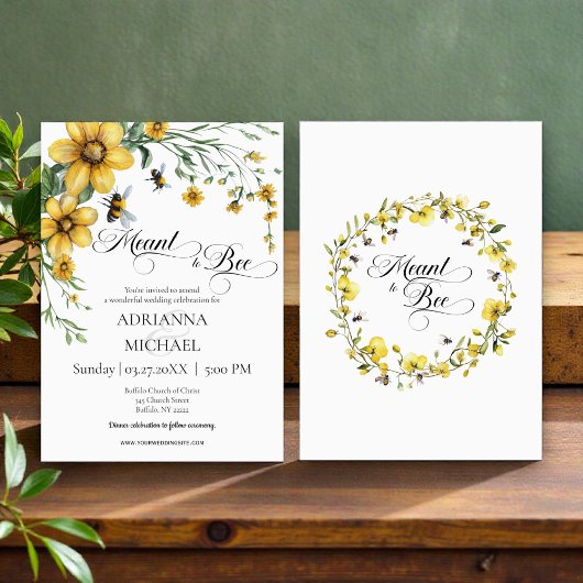Meant to Bee Rustic Yellow Wedding Invitation Einladung