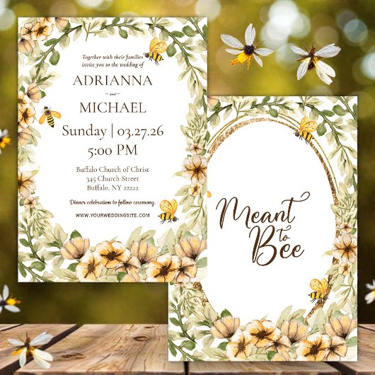 Meant to Bee Rustic Yellow Wedding Invitation Einladung