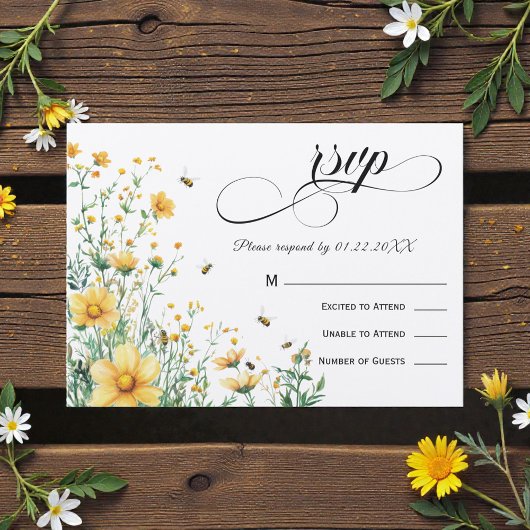 Meant to Bee Rustic Yellow Wedding RSVP Einladung