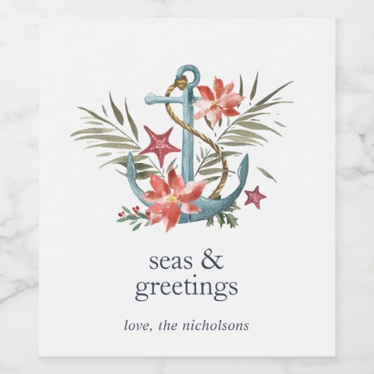 Meas & Greetings | Küstenurlaub Personalisiert Weinetikett (Einzelnes Label)