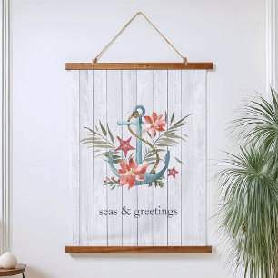 Meas & Greetings Nautische Weihnachten Wandteppich Mit Holzrahmen