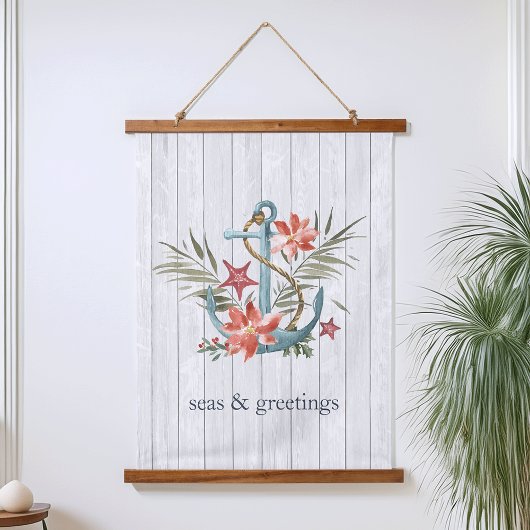 Meas & Greetings | Nautische Weihnachten Wandteppich Mit Holzrahmen