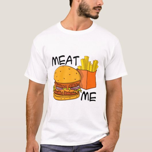 “Meat me” Hamburger en friet illustratie  T-Shirt (Vorderseite)