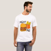 “Meat me” Hamburger en friet illustratie  T-Shirt (Vorne ganz)