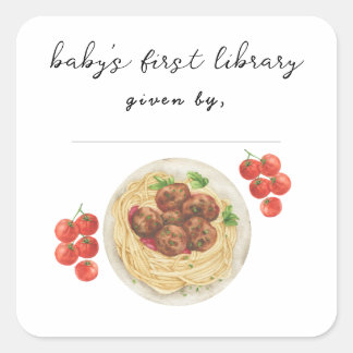 Meatball baby shower Baby's first library  Quadratischer Aufkleber
